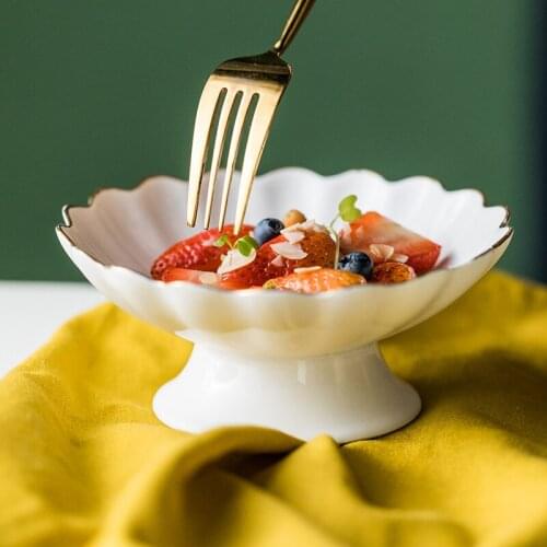 Ceramic Bowl Phnom Penh Flower plate Tall Ice Cream Bowl Fruit Salad Plate French Retro Fruit Plate Chrysanthemum Cup CL102001