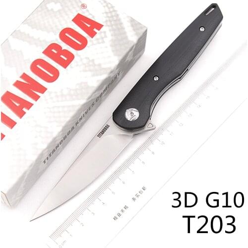 TITANOBOA T203 Ceramic Ball Bearing Real D2 blade G10 handle Camping Kitchen Hunting Outdoor pocket fruit EDC tool folding Knife