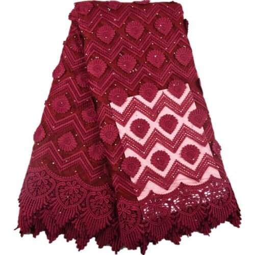 Wine Red African Lace Fabric High Quality Lace Appliqued French Net Lace Fabric With Stones Nigerian Lace Fabric For Dress S1577
