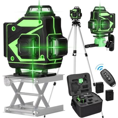 16 Lines Laser Level Tool Vertical Horizontal Lines 3° Self-leveling with 1.5M 3 Heights Alloy Extension Bar Tripod Stand