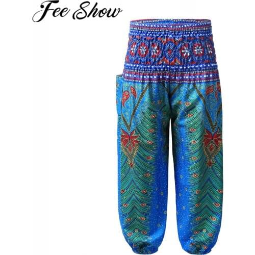 Summer Kids Harem Pants Girls Boys Digital Printed Smocked Waist Yoga Trousers Bohemian Beach Pants Baggy Activewear Dance Pants