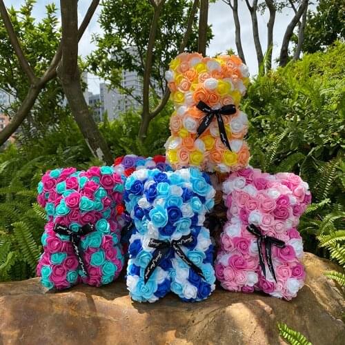 25CM Multicolour Rose Bear Artificial Flower Rose Teddy Bear For Valentines Birthday Christmas Gift