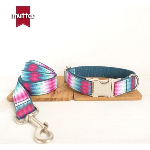 MUTTCO retailing cool self-designed nylon dog accessories THE GREEN PEACOCK print dog collars and leashes sets 5 sizes UDC010
