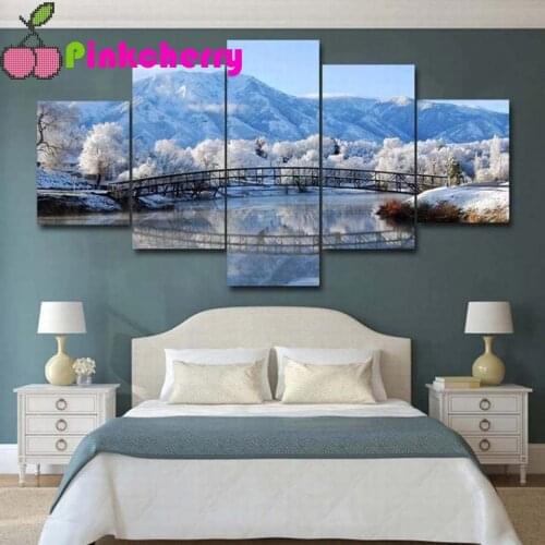 5 Pieces Diy Diamond Painting Romantic Japanese Fuji Mountain Snow Scene Full Square/Round Mosaic embroidery Multi Panel k250