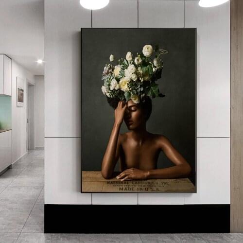 Flower Plant Woman Wall Art Paintings Print On Canvas Posters Modern Girl Abstract Wall Pictures for Living Room Decor