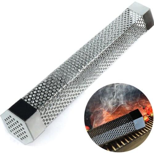 Stainless Steel Barbecue Smoking Pipe 12 Inch BBQ Charcoal Storage Pipe Outdoor Camping Hiking Barbecue Tools Accessories