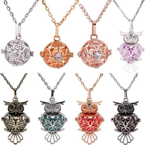New Owl Style AAA Zircon Aromatherapy Necklace Music Ball Perfume Diffuser Locket Pendant 2021 Fashion Women Charm Jewelry Gift