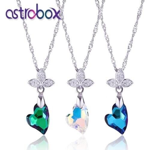 Glass Rhinestones Skew Heart Necklace Women Crystal Glitter Pendants Rhinestone Decoration for Clothing Sweater Necklaces Pendan