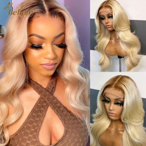 Natural Fluffy Brown Ombre 613 Long Body Wave 13x4 Lace Front Synthetic Wig With Baby Hair 180% Density Daily /Party Wear Wig