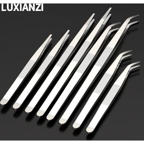LUXIANZI Stainless Steel Tweezers Thicken Medical Tool 18-30cm Elbow Long Straight Forceps Multifuctional Repair Hand Tools