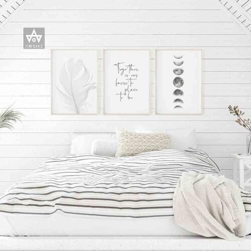 Black White Feather Moon Posters Landscape Painting Wall Art Canvas Prints Fashion Bedroom Modular Pictures Home Wall Decor