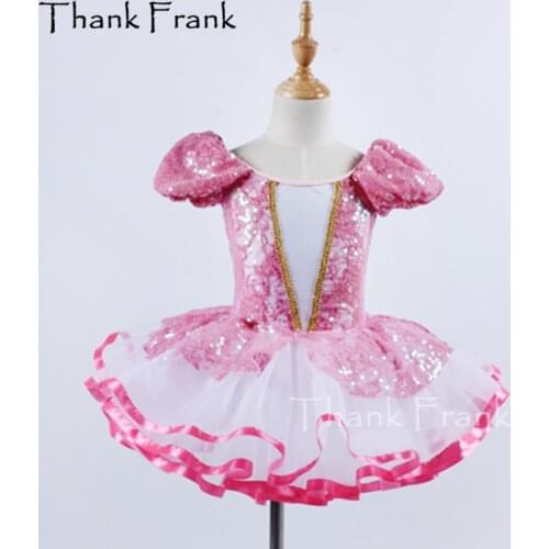 Princess Sequin Dance Dress For Girls New Design Puff Sleeves Ballerina Clothes For Women Ballet Dancers C421