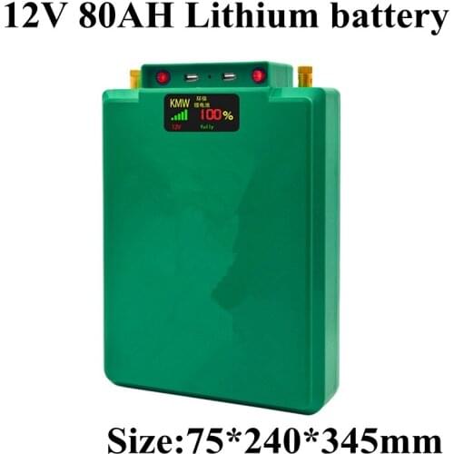 Portable 12v80Ah Lithium Ion Battery Pack with BMS In Waterproof Case for Solar Energy Storage Home Inverter Power Backup+charge