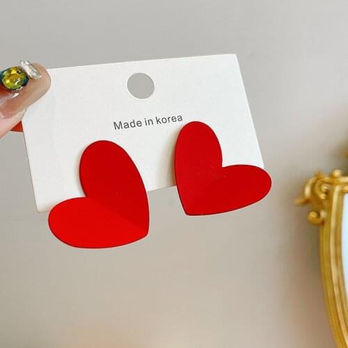 Simple Unique Desgin Big Heart Red Earrings Fashion Jewelry Party Accessories 2021 New Statement Ear