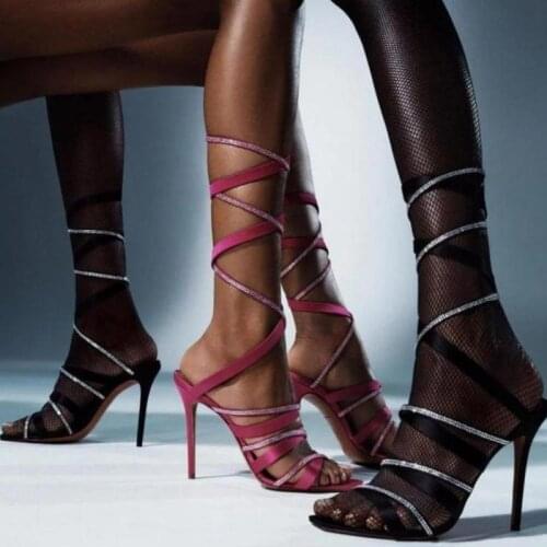 2021 Summer Fashion Comfortable Square Head Womens Sandals Lace-up Open Toe Womens Casual Sandals Mature Sexy Stiletto Heels