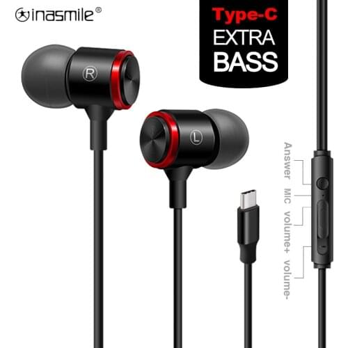 Heavy bass stereo earphones with MIC wire controlled HIFI earphones 3.5mm Type-C wired earphones for Phone Xiaomi Samsung Huawei
