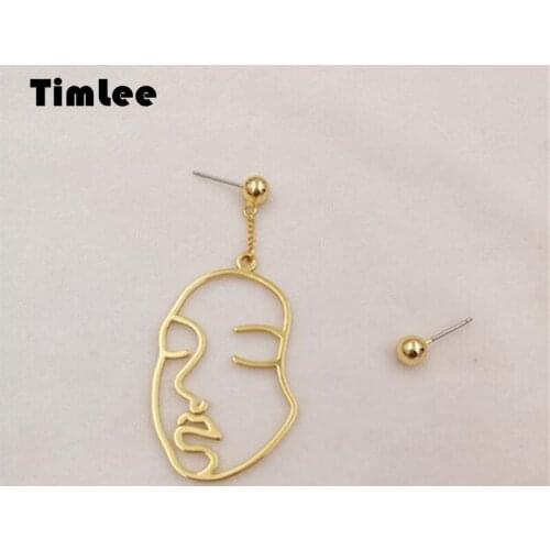Timlee E142 Lovely Girl Wind Simple Abstract Face Metal Alloy Asymmetric Drop Earrings Fashion wholesale
