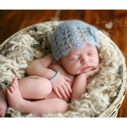 Crochet Baby Girl Mohair Bonnet With Pearl Newborn Photography Props Baby Shower Gift Props
