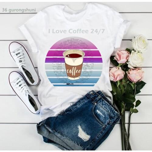 Tee shirt femme I Love Coffee graphic print womens t-shirt summer 90sHip hop t shirt pink white tops women clothes 2021