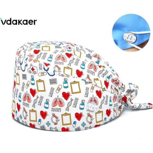 Laboratory pattern printing Women and Men Dust Proof Working Hats 100% Cotton nurse hair cap fashion scrub hat
