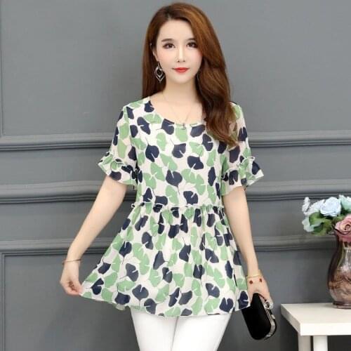 Women Tops and Blouses Print Chiffon Blouse Plus Size 6XL Shirt Wild Summer Short Sleeve Womens Shirts Female Clothes Y554