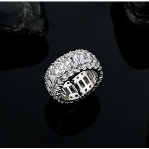 Luxury 925 Sterling Silver Pink White Carbon Diamond Eternity Band Rings for Women Fine S925 Jewelry Cubic Zirconia Love Ring