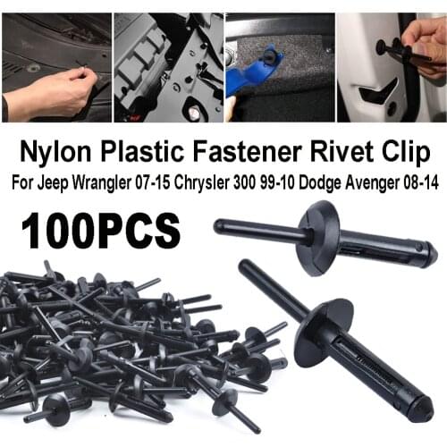 100PCS Auto Fender Bumper Plastic Rivet Clips for Jeep Wrangler 07-15 High Quality Nylon Fastener For Dodge Avenger 2008-2014