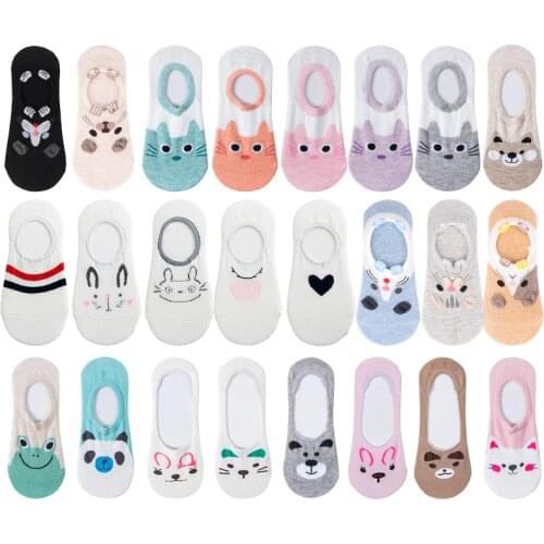 5 Pairs Kawaii Women Breathable Low Socks Sports Cycling Funny Cute Female Cotton Invisible Boat Socks Slippers EU Size 35-39