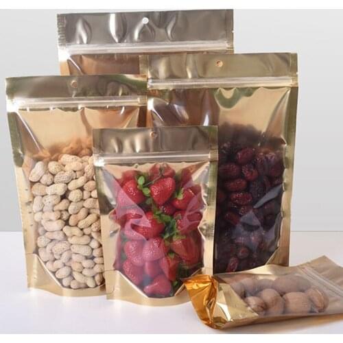 500pcs Large Stand up One Side Clear Ziplock Bag Aluminum Foil Gold Gift Bags Snack Coffee Beans Toys Packaging bag wholesale