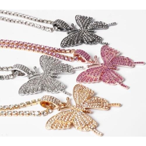 649D Sparking Fully Iced Out Crystal Pave Butterfly Pendant Cubic Zircon 3D Butterfly Pendant Necklace Fashion Jewelry