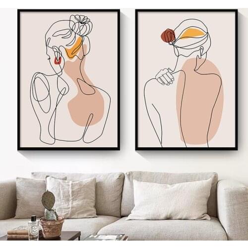 Abstract Single Line Face Art Leaves Painting Girl Body Back Minimalist Wall Art Canvas Poster Print Nordic Picture Home Decor