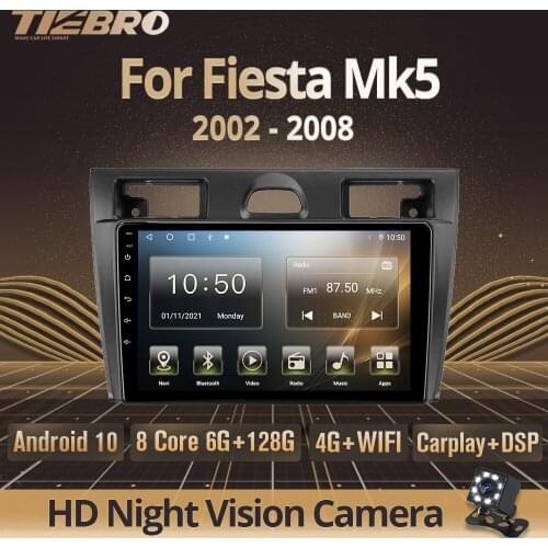 Tiebro Car Radio For Ford Fiesta Mk5 2002-2008 2DIN Android10.0 Car Receiver Android Auto Stereo Receiver GPS Navigation Carplay