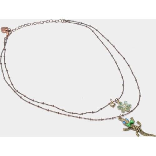 Amorita boutique Metallic flower crocodile pendant necklace