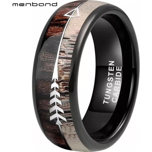 Black Antler Ring Men Women Tungsten Wedding Band With Zebra Wood Antler Arrows Inlay 8MM Comfort Fit