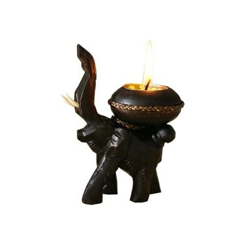 Elephant Wooden Candle Holder Minimalist Creative Retro Black Valentine Gift Portavelas Madera Home Decoration Candlestick DD60Z