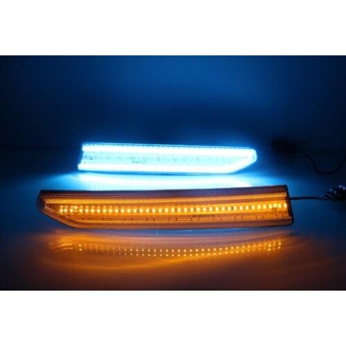 Osmrk led drl daytime running light for Volkswagen Santana 2015-2016 with moving yellow turn signals and blue night light