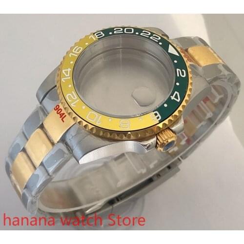 Sealed back cover 904L stainless steel gold strap bracelet 40mm sapphire glass ETA NH36 MH35 cases bezel green yellow