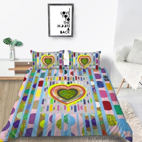 3D Love Bedding Set For Girls Artistic Colorful Duvet Cover Queen Twin Full Double Single King Dots Bedding Set Pink