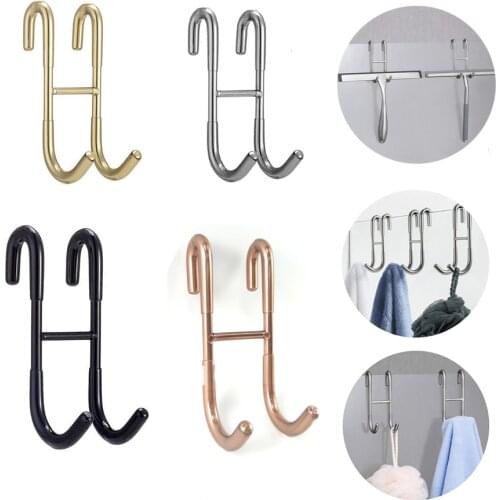2/4 Pack Over Shower Glass Door Hook, Plated Gold, 304 Stainless Steel Rack Hooks, Bathroom Frameless Drilling-Free Hanger