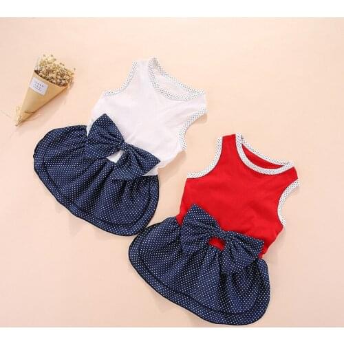Summer Dog Dress Cute Dots Bow Girl Dog Clothes Pet Dresses Vest Skirt Poodle Bichon Pomeranian Schnauzer Pet Clothing Dropship