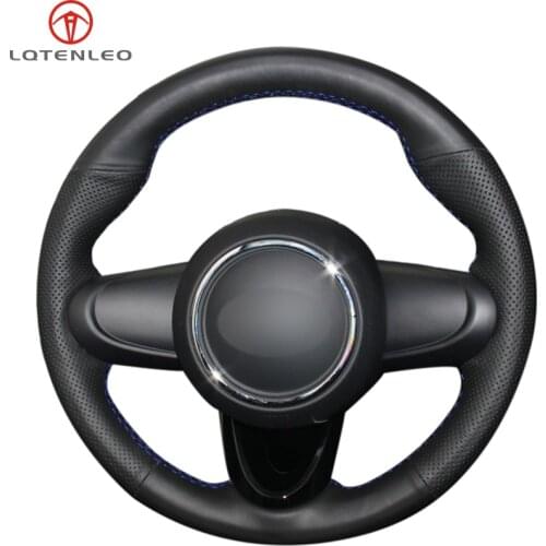 LQTENLEO Black PU Artificial Leather Hand-stitched Car Steering Wheel Cover For Mini Cooper Coupe Clubman Countryman 2014-2019