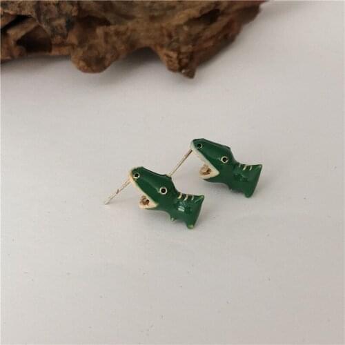 Fashion INS Style Cute Fun Handmade Earrings Small Dinosaur Funny Earrings S925 Classic Earrings Trendy Girl