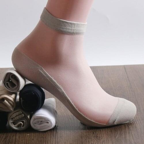 Fashion Male Ropa 5 Pairs/Lot Silk Crystal Summer Cool Permeability Thin Dress Socks Men Black/White Simple Short Calze Uomo