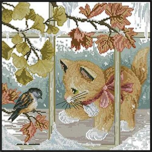 Bird and Cat Cross Stitch Kits Animal Printed Canvas Counted Embroidery Needlework Sets 11CT 14CT DIY Handmade Crafts Home Decor