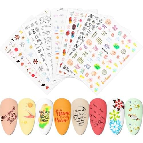 1 Sheet Colorful 3D Adhesive Nail Art Sticker Letter Design Sliders For Nails Word Decal Manicure Decorations