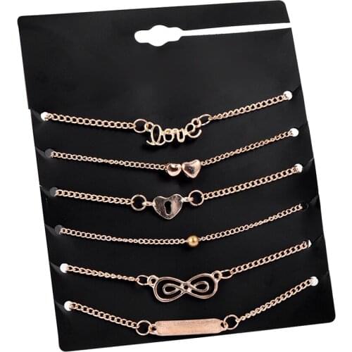 New Fashion 6 pcs /Set Bohemia Vintage Anklet Set Summer Beach Foot Jewelry Classical Anklets Female Party Jewelry Wholesale