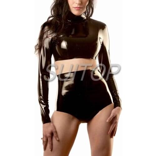 New design 100% nature rubber pantsuits latex two-piece suits for female Black Suit