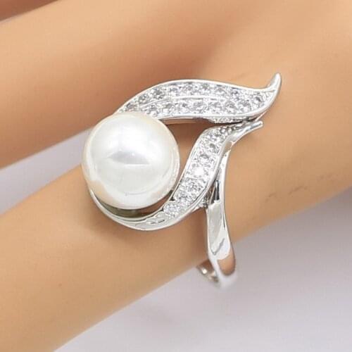 Charming White Pearl Ring Silver Color Jewelry for Women Wedding Birthday Gift