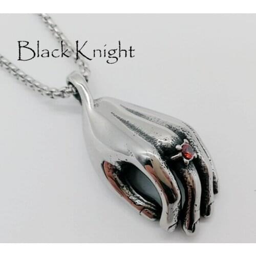 2019 new Individual red stone hand pendant nencklace stainless steel silver color Buddha hand necklace religious jewelr BLKN0591