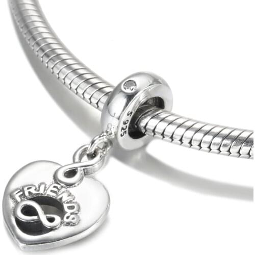 Authentic S925 Silver Pendant Charm for Women Bracelet Bangle DIY Jewelry Friends Forever Heart Dangle Bead